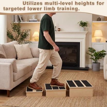 Exercise Step Platform for Balance & Strength Training, Wooden Nesting Exercise Steps 330 Lb. with Non-slip Surface, Progressive Height Training for Home Fitness