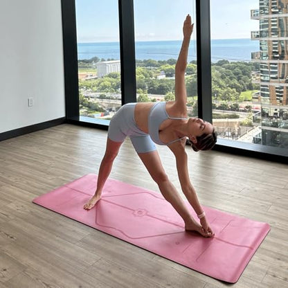 Liforme Travel Yoga mat – Patented Alignment System, Warrior-Like Grip, Non-Slip, Eco-Friendly, Ultra-Lightweight and Sweat Resistant, Made with Natural Rubber - color: Pink