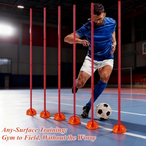 6PCS 6FT Adjustable Soccer Agility Training Poles, Soccer Agility Training Equipment with 20 ft Speed Ladder, 12 Disc Cones and Weighted Jump Ropes, Speed & Agility Turf Training Poles Drills