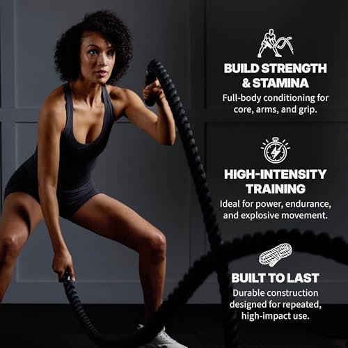 SPRI Battle Rope - Weighted Rope for Strength Training, Working Out, and High-Intensity Workouts for Building Stamina and Endurance - Durable Conditioning Rope - 18ft Long with 1.5" Thickness