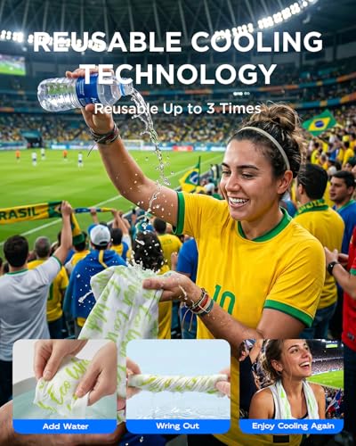 CoolRush Towel with Natural Mint Extract, 3-Second Cooling Relief Up to 3 Hours, Reusable Alcohol-Free Cooling Towels for Football Match Days, Outdoor Sports & Summer Events (5 Pack)
