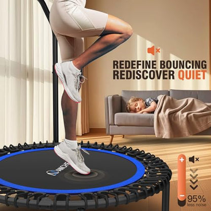 Bungee Rebounder Trampoline, ANCHEER 40" Foldable Fitness Trampoline with Resistance Ropes&Upgraded Bungees, 4 Level Adjustable Handlebar, 450LBS Capacity, Safe for Home/Cardio,Indoor/Outdoor