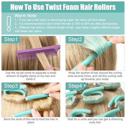 18 Pcs Heatless Hair Curlers 9.45 x 1 Inch Flexible Curling Rods Soft Foam Rollers No Heat Bendable Hair Rods Roller for Women Short Medium Long Hair, Sleep-In (Random Color) - color: 9.45" x 1"