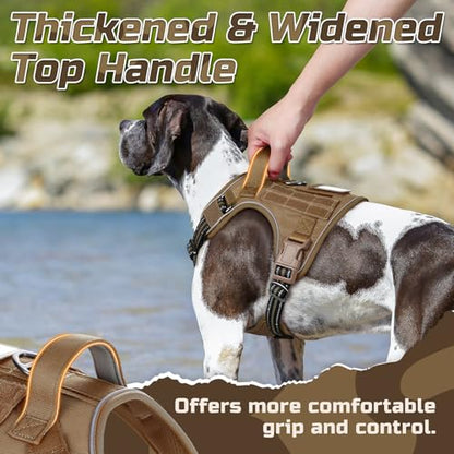 rabbitgoo Tactical Dog Harness for X-Large, No Pull Military Service Vest - color: Brown, size: X-Large