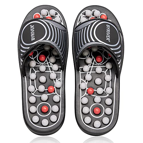 BYRIVER Deep Tissue Foot Massager Tool, Massage Slippers Sandals Flip Flops, Neuropathy Arthritis Back Plantar Fasciitis Pain Relief, Xmas Gifts for Dad Mom Coworkers Runners(02XS) - color: Black Spring Slippers, size: XS-Women(5-6.5)
