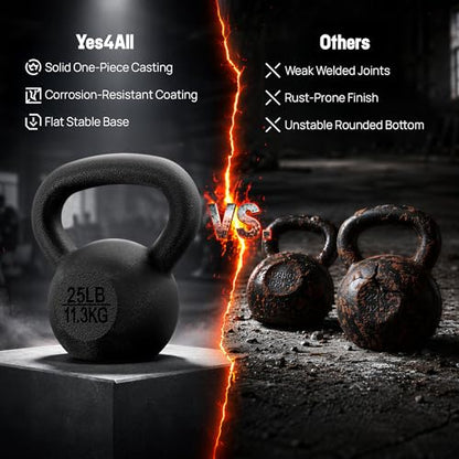 Yes4All Cast Iron Kettlebell, Strength Training Kettlebells 5-80 Lb (5,10,15,20,25,30,35,40,45,50,60,70,80 Lb) for Full Body Workout, Push up, Strength Training - Single & Kettlebell Set of 2 for Men - color: A.Black 5lbs, style: B. Cast Iron