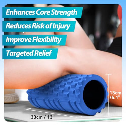 Krightlink Foam Roller for Deep Tissue Massage, 13" High Density Exercise Roller for Muscle Massage and Myofascial Trigger Point Release, Back Roller for Fitness, Yoga and Pilates (Blue)