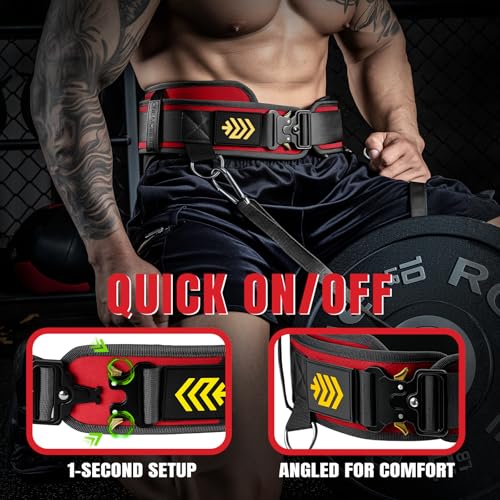 MANUEKLEAR 2-in-1 Weightlifting Belt & Dip Belt with 36.7 IN Rope, Double-Layer Weight Lifting Belts, Powerlifting Gym Weighted Belt for Pull Up Squat - color: Vibrant Red, size: S(26-29in)