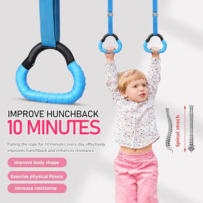LIOOBO Gymnastics Rings Set with Adjustable 1m Straps, Blue and Red Pull up Rings for Indoor Strength Training, Gymnastics Equipment for Grip and Arm Workout