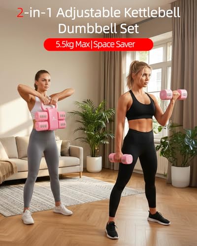 Abahub Dumbbell Set for Home Gym, 4 in 1 Adjustable Weights Dumbbells Set with Kettlebell Grip Converter for Women