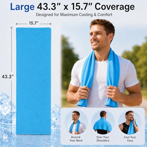 Cooling Towels 43.3" x 15.7" - Ice Towel, Sweat Towel, Cooling Towels for Neck & Face & Cooling Neck Wraps for Summer Heat - Neck Cooler for Quick Cool Down for Gym, Running, Golf, Yoga & Sports