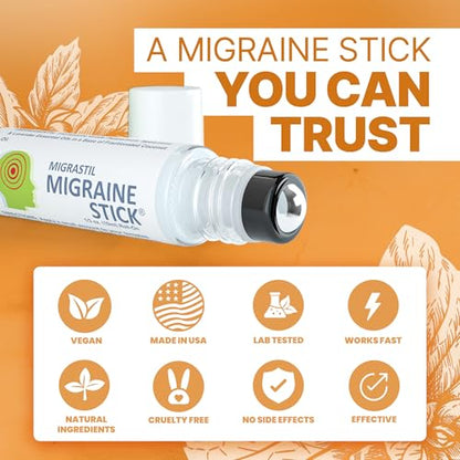 Migrastil Migraine Stick Rollon - Fast Cooling Comfort for Your Head. Aromatherapy with Peppermint & Other Essential Oils. Metal Roller. Made in USA - size: 0.3 Ounce (Pack of 1)
