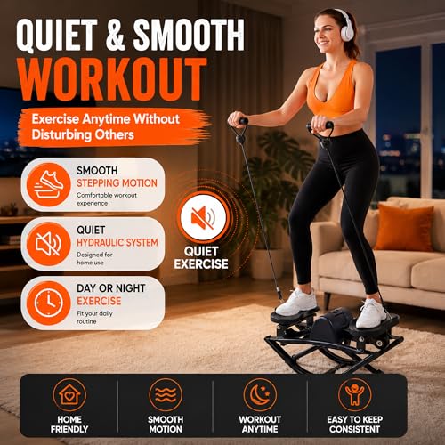 Lhanel Rock Stepper for Home Workout, Low-Impact Side Stepper with Resistance Bands, Side-to-Side Mini Stepper for Cardio, Weight Loss & Full Body Exercise - color: Black