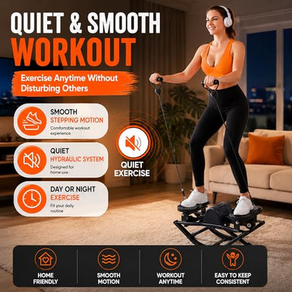 Lhanel Rock Stepper for Home Workout, Low-Impact Side Stepper with Resistance Bands, Side-to-Side Mini Stepper for Cardio, Weight Loss & Full Body Exercise - color: Black