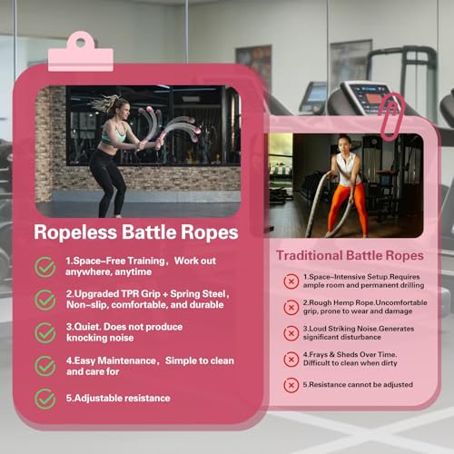 Portable Ropeless Battle Ropes Sticks Adjustable Weight for Home Gym,Three Colors Available (Pink)