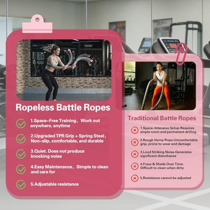 Portable Ropeless Battle Ropes Sticks Adjustable Weight for Home Gym,Three Colors Available (Pink)