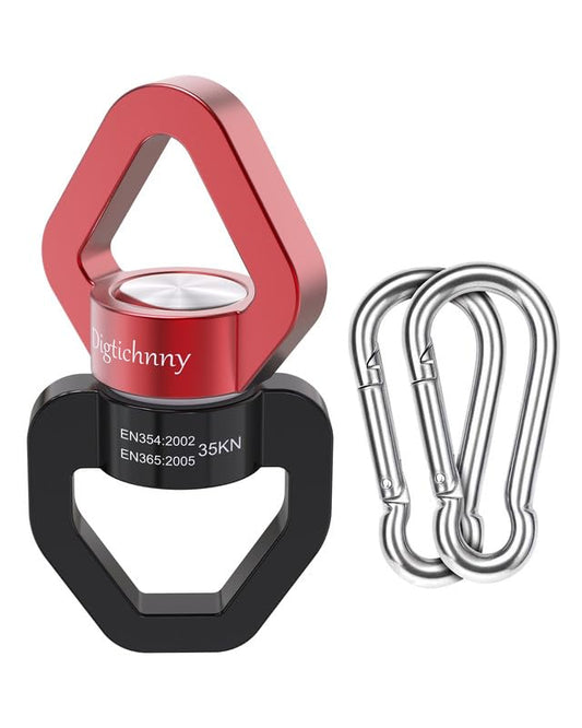 Swivel Hook for Swing, 35KN Swing Swivel, Aluminium Alloy Swing Spinner for Children's Swing,Aerial Yoga,Web Tree Swing,Hanging Hammock Indoor Outdoor(Black-Red with 2 Carabiners) - style: Black Red-1 Pack with 2 Carabiners