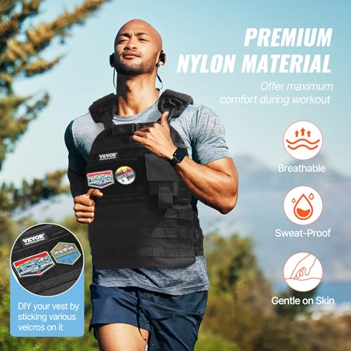 VEVOR Adjustable Weighted Vest, 11-20lb/20-32lbs/35lbs/40lbs Weight Vest with 6 Ironsand Weights and Reflective Stripe, Workout Equipment for Strength Training Running Jogging - color: 40 lbs