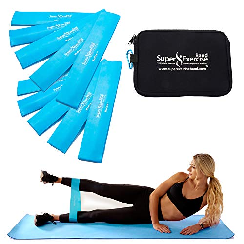 USA 14" x 3" Extra Long Latex Free Mini Loop Bands in 3, 5, 10 Pack Sets. 10 Strengths for Resistance Training, Stretching, Yoga, Toning. Plus an Exclusive iPhone App and E-Book. - color: m. Sky Blue MEDIUM+ Loop Band 10 Pack