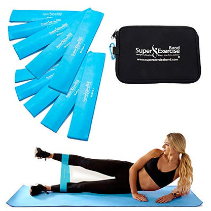 USA 14" x 3" Extra Long Latex Free Mini Loop Bands in 3, 5, 10 Pack Sets. 10 Strengths for Resistance Training, Stretching, Yoga, Toning. Plus an Exclusive iPhone App and E-Book. - color: m. Sky Blue MEDIUM+ Loop Band 10 Pack