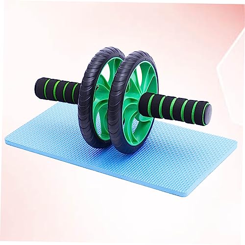Dual Wheel Abdominal Fitness Roller with Kneeling Pad Back Design for Lightweight Non- Handles Build Muscle and Burn Calories Green