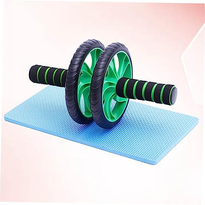 Dual Wheel Abdominal Fitness Roller with Kneeling Pad Back Design for Lightweight Non- Handles Build Muscle and Burn Calories Green