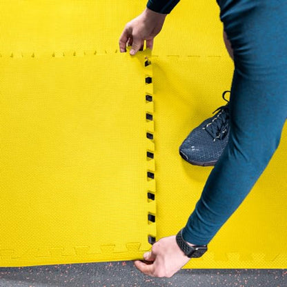 FORZA Interlocking Gym Flooring Tiles [24"x24"] - EVA Foam Mats with Non-Slip Surface – Protective Exercise Floor for Home & Commercial Gyms (Yellow, Pack of 4)