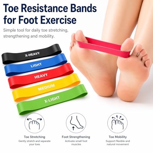 Toe Resistance Bands for Foot & Toe Exercise, 5 Levels Toe Stretcher Band Set for Bunion Relief, Toe Separator Training, Foot Strengthening & Mobility, Small Loop Stretch Bands for Toes and Rehab