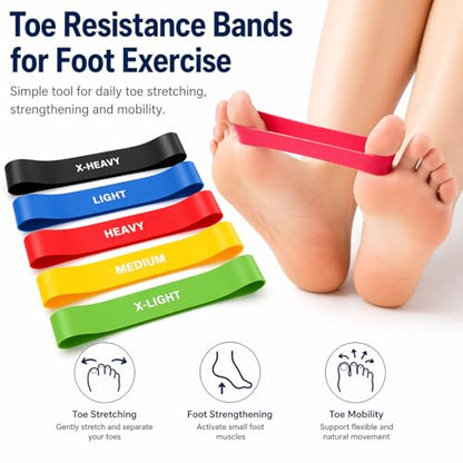 Toe Resistance Bands for Foot & Toe Exercise, 5 Levels Toe Stretcher Band Set for Bunion Relief, Toe Separator Training, Foot Strengthening & Mobility, Small Loop Stretch Bands for Toes and Rehab