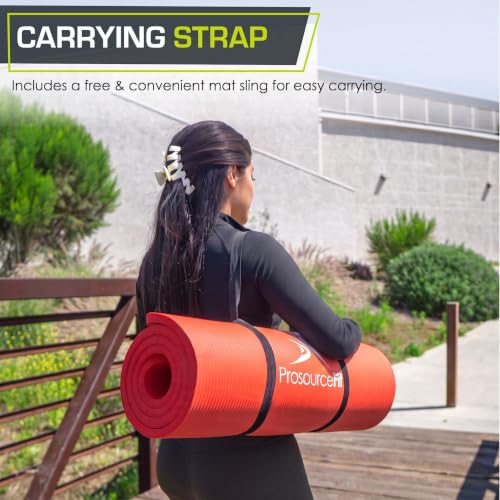 ProsourceFit Extra Thick Yoga and Pilates Mat 1/2” (13mm) or 1" (25mm), 71-inch Long High Density Exercise Mat with Comfort Foam and Carrying Strap - color: Red