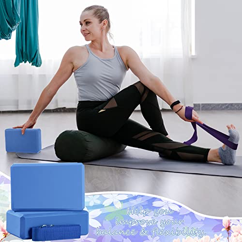 Wettarn 15 Pack Yoga Block and Strap Set 15 Pcs Non-slip Yoga Blocks with 15 Pcs Metal D Ring Stretching Exercise Workout Fitness Accessory for Gym