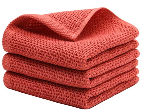 Mia'sDream Cotton Hand Towels,13”x28”, 3 Pack, Brick Red Bath Towels Set | Soft and Absorbent, Waffle Weave, Multi-Purpose Hand Towels for Bathroom,Kitchen,Gym | Cotton Dish Towels For Kitchen Drying