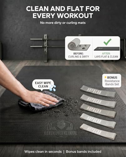 HAPBEAR Large Exercise Mat-7'x5'/6'x8'/6'x9'/6'x10'/6'x12'x8mm(1/3"),Non-Slip, Ultra Durable, Thick Workout Mat for Home Gym Flooring Cardio, Yoga for Fitness, High-Density, Shoes-Friendly