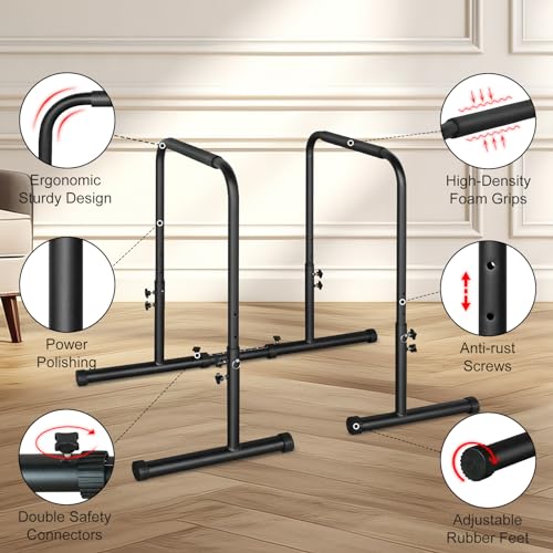 Adjustable Height Parallel Push Up Stand, Parallel Bar Station for Strength Training, Heavy Duty Steel Dip Stand Station, Home Gym Fitness Workout Dip bar Station,Tricep Dips,Pull-Ups,Push-Ups