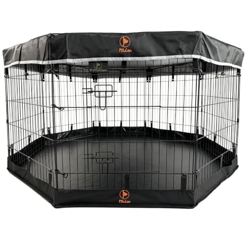 PJYuCien Puppy Playpen with Top Cover & Bottom Pad, 8 Panels 30" H, Black - color: Black, size: Small Pen: 30-Inch High