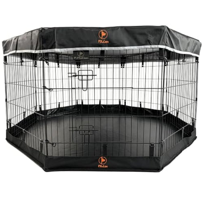 PJYuCien Puppy Playpen with Top Cover & Bottom Pad, 8 Panels 30" H, Black - color: Black, size: Small Pen: 30-Inch High