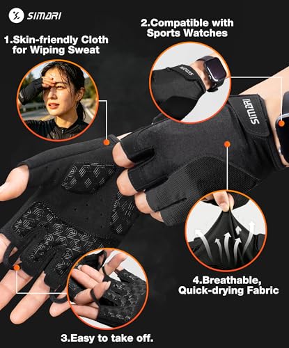 SIMARI Gel Pad Cycling Gloves with Shock-Absorbing/Grip/Breathable, Workout Bike Gloves for Men Women Biking, Mountain Biking, Fitness, Gym Exercise, Weight Lifting Training, Yoga, Pilates