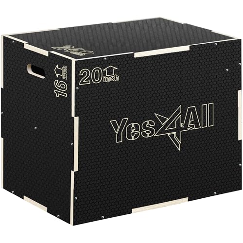 Yes4All 3 in 1 Non-Slip Wooden Plyo Box, Step Up Box for Workout, Plyometric Jump Box for Skipping, Jumping, Lunges, Squats, Dips - color: A. Black, style: 24" x 20" x 16"