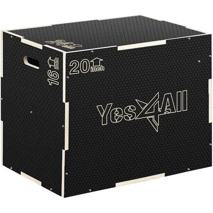 Yes4All 3 in 1 Non-Slip Wooden Plyo Box, Step Up Box for Workout, Plyometric Jump Box for Skipping, Jumping, Lunges, Squats, Dips - color: A. Black, style: 24" x 20" x 16"