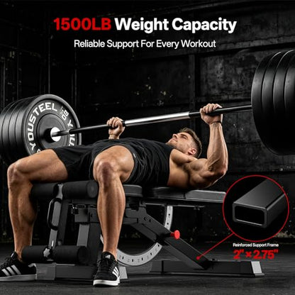 JOROTO Adjustable Weight Bench, 1500LB Heavy Duty Bench Press, Workout Bench for Home Gym Strength Training Exercise, Flat Incline Decline Sit Up Bench for Full Body Exercise