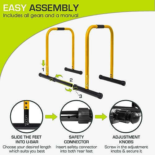 ProsourceFit Dip Stand Station, Heavy Duty Ultimate Body Press Bar with Safety Connector for Tricep Dips - color: YELLOW, style: Lite