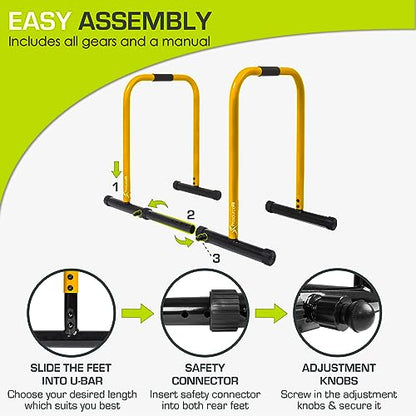 ProsourceFit Dip Stand Station, Heavy Duty Ultimate Body Press Bar with Safety Connector for Tricep Dips - color: YELLOW, style: Lite