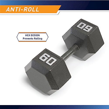 Marcy Cast Iron Hex Dumbbells Collection - Available size from 3-lb to 100-lb, SOLD INDIVIDUALLY - style: 60lbs