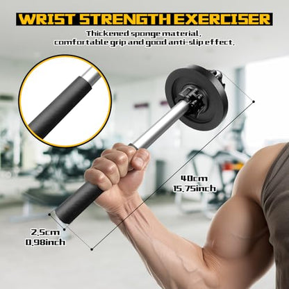 Fancyes Dumbbell Bar Handle with Lock, Adjustable Forearm Wrist Exerciser, Hand Developer Grip Strength Trainer, Fitness Equipment for Lateral Forearm/Wrist Rotation Exerciser/Forearm Trainer