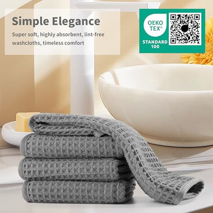 MICROFI Microfiber Waffle Face Towels, 2 Pieces, Soft, Absorbent, Fast Drying, Lint Free 430 GSM (Gray) - color: Gray
