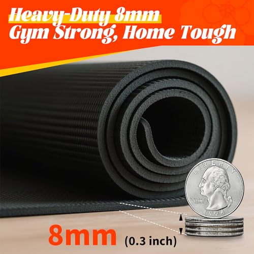 VTORY Extra Thick Large Exercise Mat, 6'x4'/7'x5'/8'x6'/10'x6'x8mm(1/3 inch) , Non-Slip, PVC, Ultra Durable, Heavy-Duty Mat, Shoes-Friendly, High-Density, Large Wide Yoga Mat, Workout Mat for Home Gym, Cardio, Strength, HIIT, MMA - size: 6'x4'x8mm