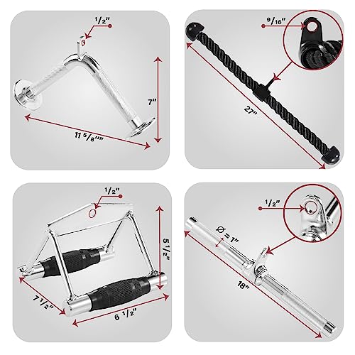 Yes4All Cable Machine Attachment, Row Handles, Tricep Rope, Straight Bar, V Bar, LAT Pulldown Accessories Load 880 LB for Home Gym - color: E. Tricep Rope + Double D + Straight Bar + V Bar