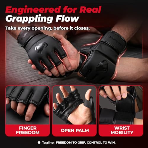 MMA Gloves Sparring for Men– Open Palm Training Gloves for Grappling, Kickboxing, Muay Thai, Youth Self-Defense, Heavy Bag Workouts – Durable Synthetic Leather with Wrist Support