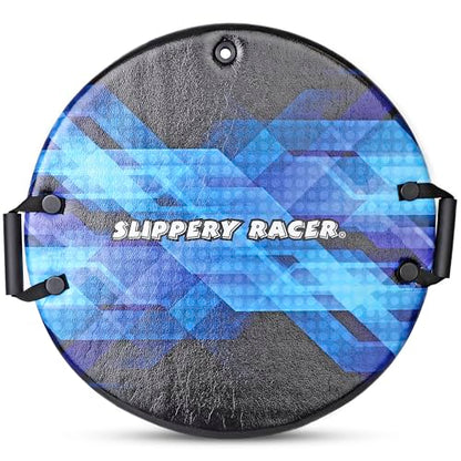 Slippery Racer Downhill Zeus Adults and Kids Foam Saucer Disc 1 Rider Snow Sled Toboggan with Handles, Midnight Hologram