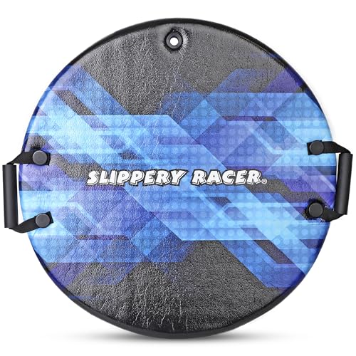 Slippery Racer Downhill Zeus Adults and Kids Foam Saucer Disc 1 Rider Snow Sled Toboggan with Handles, Midnight Hologram
